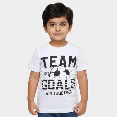 Boys Bright Snow White Round Neck Casual Half Sleeve T-Shirt