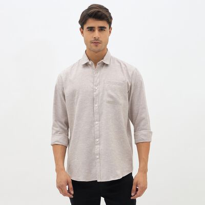 Men's Beige Classic Slim Fit Casual Shirt