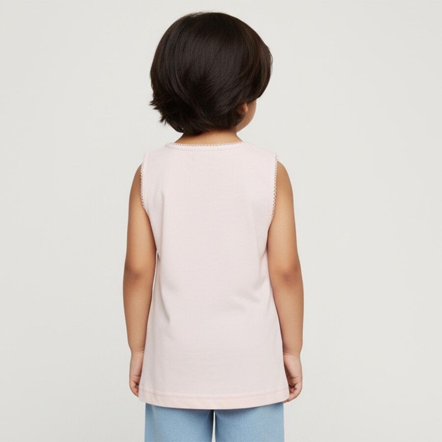 Girls Soft Pink Cotton Round Neck Sleeveless Vest, Peach, large image number null