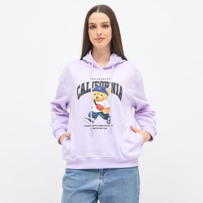 Women's Soft Lavender Hooded Neck Casual Sweatshirt