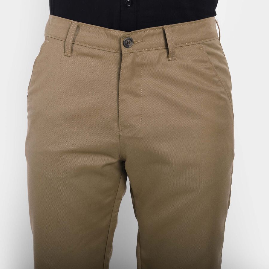 Solid Cross Pocket Straight Fit Trousers, Beige, large image number null