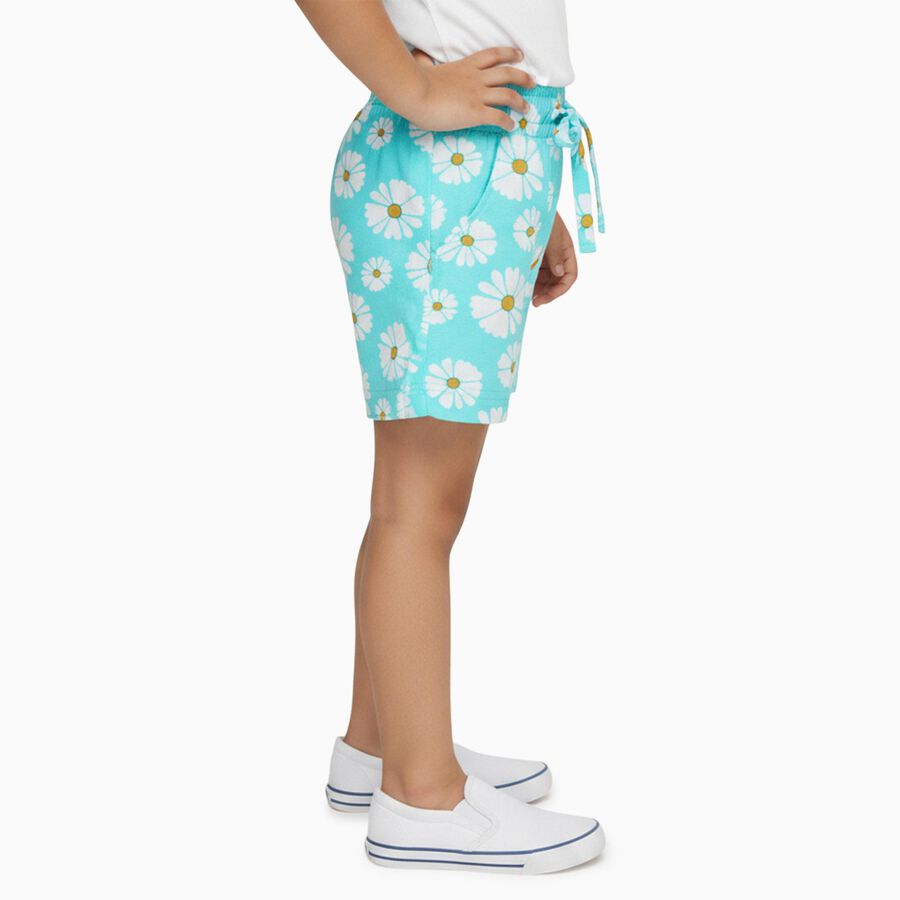 Girls' Bright Aqua Daisy Print Cotton Blend Shorts, एक्वा, large