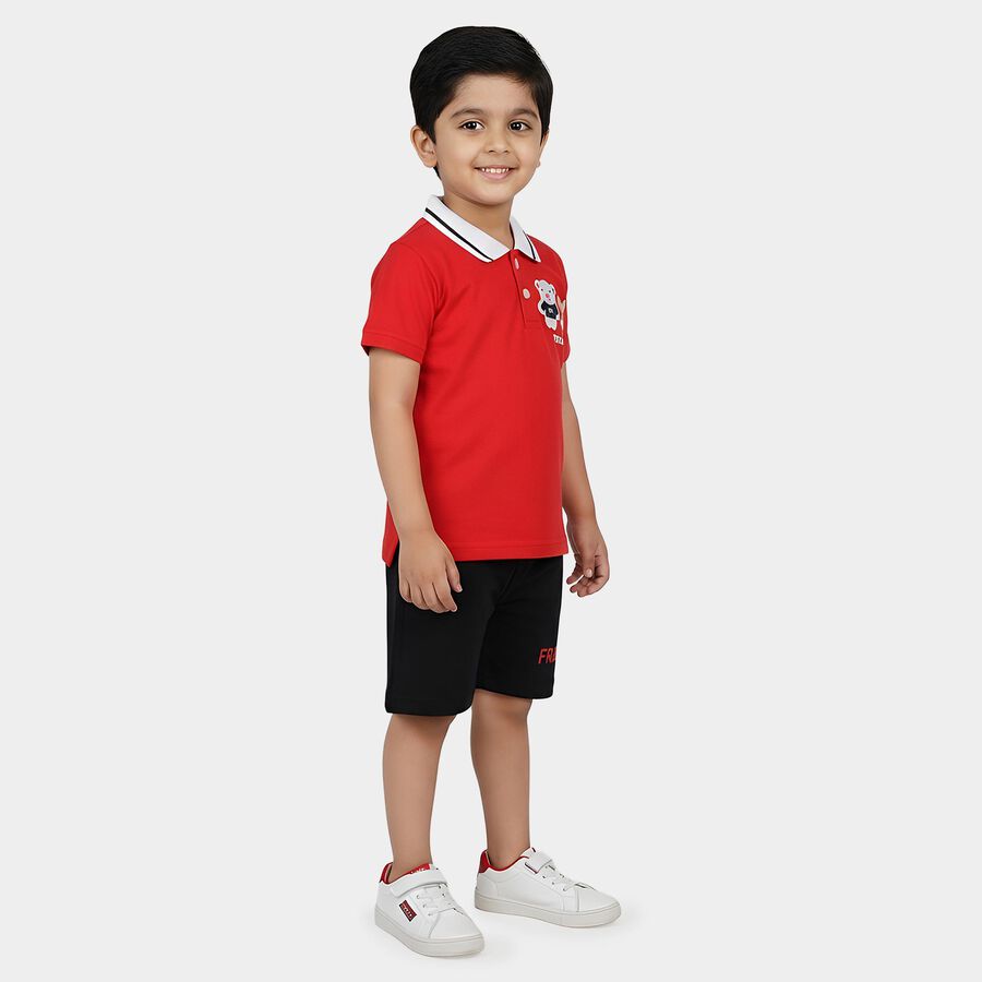 Infants' Red Cotton Polo Neck Cartoon Print Baba Suit, लाल, large