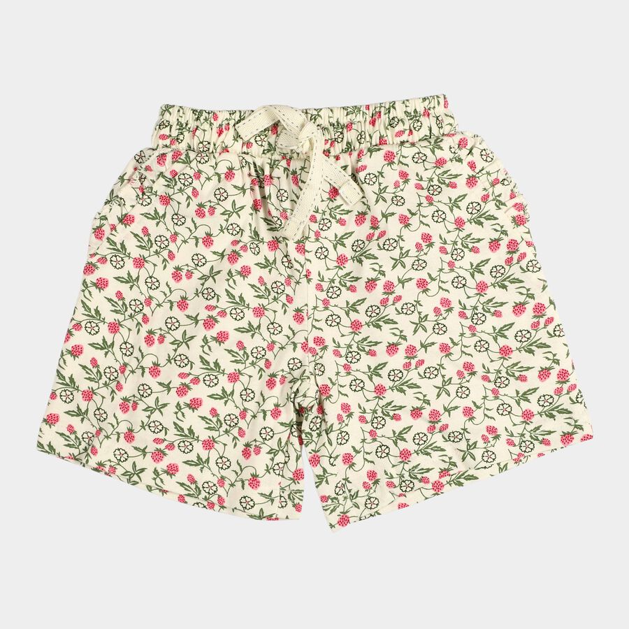 Girls' White Cotton Regular Fit Shorts, ऑफ व्हाइट, large