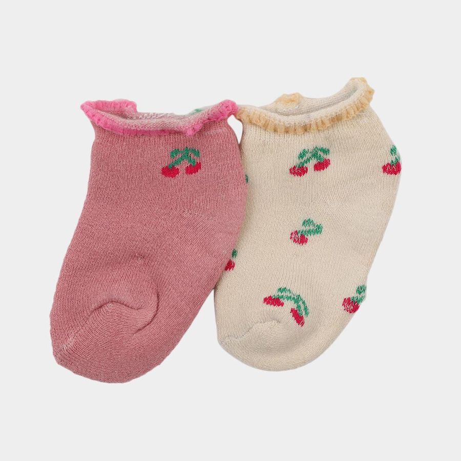 Infants Soft Pink and Cream Regular Fit Cherry Print Socks Pack of 2, Light Pink, large image number null
