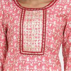 All Over Print 3/4th Sleeves Flared Kurta, Coral, small image number null