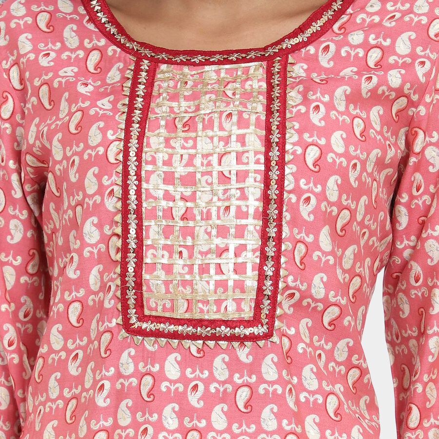 All Over Print 3/4th Sleeves Flared Kurta, Coral, large image number null