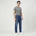 Men's Blue Straight Fit Classic Jeans, Dark Blue, small