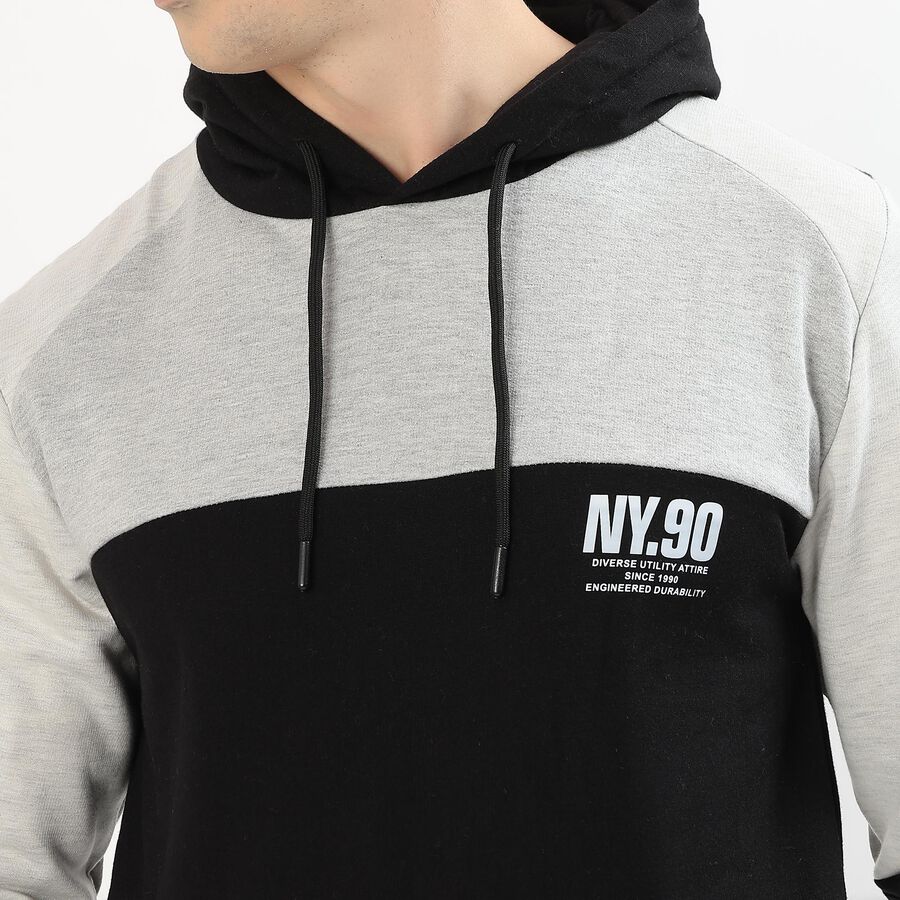 Men's Black and Grey Hooded Casual Sweatshirt, काला, large image number null