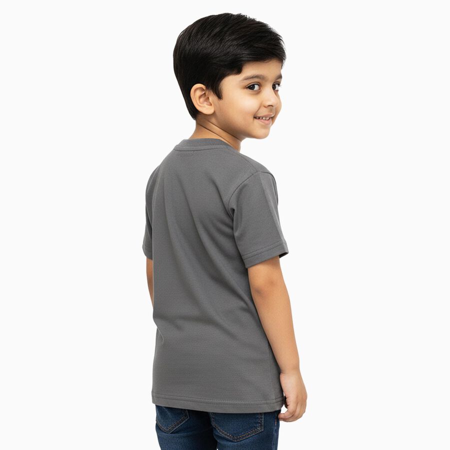 Boys' Dark Olive Green Cotton Round Neck Graphic Printed T-Shirt, Olive, large