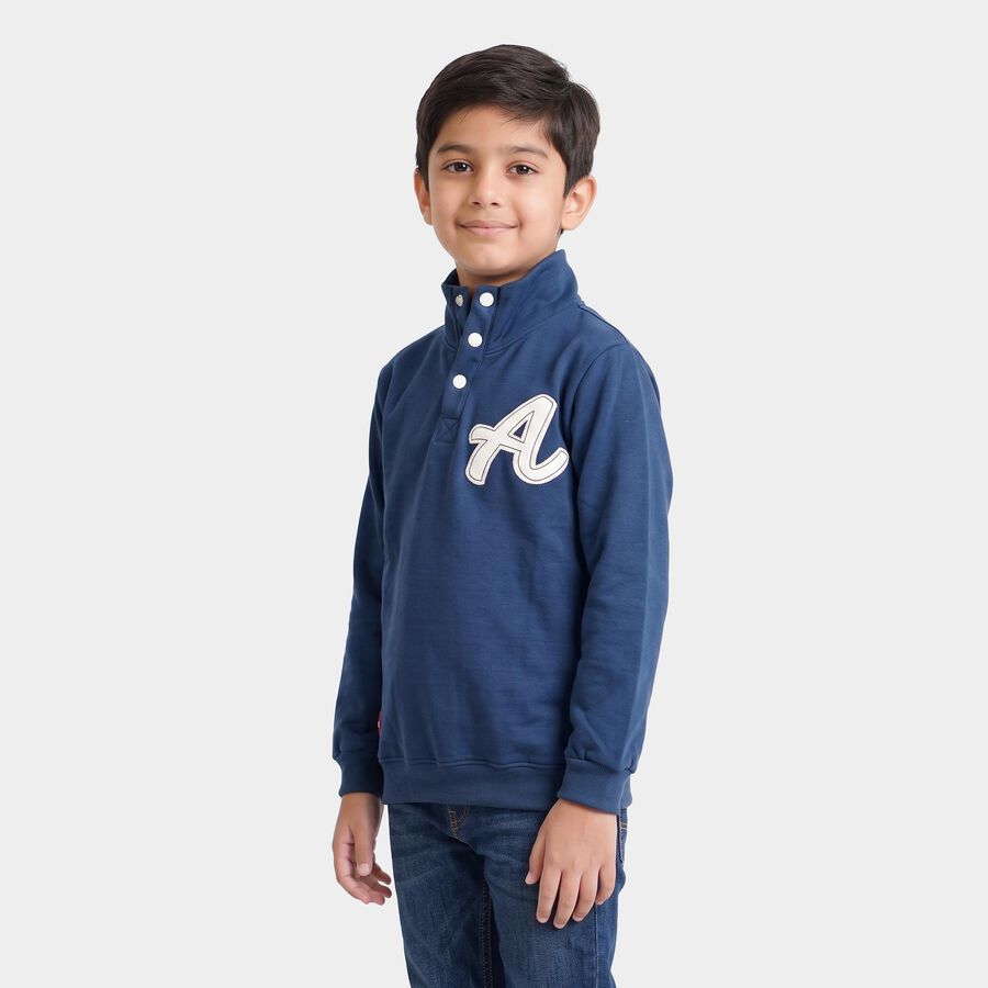 Boys Blue High Neck Pullover Sweatshirt, Mid Blue, large