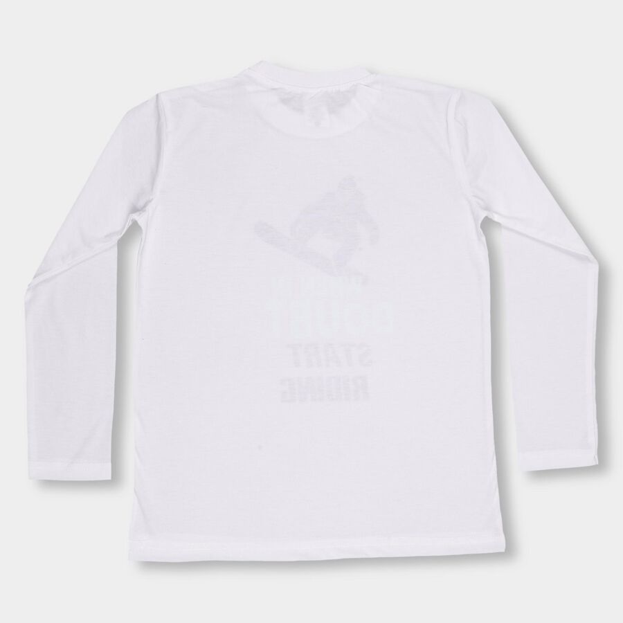 Boys Bright Snow White Cotton Crew Neck Casual T-Shirt, White, large image number null