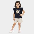 Girls Navy Blue Round Neck Regular T-Shirt, नेवी ब्लू, small