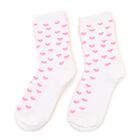 Women's White and Pink Ankle-Length Heart Pattern Socks, ऑफ व्हाइट, small