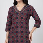 Women's Navy Blue Geometric Printed Ethnic Set, गहरा नीला, small