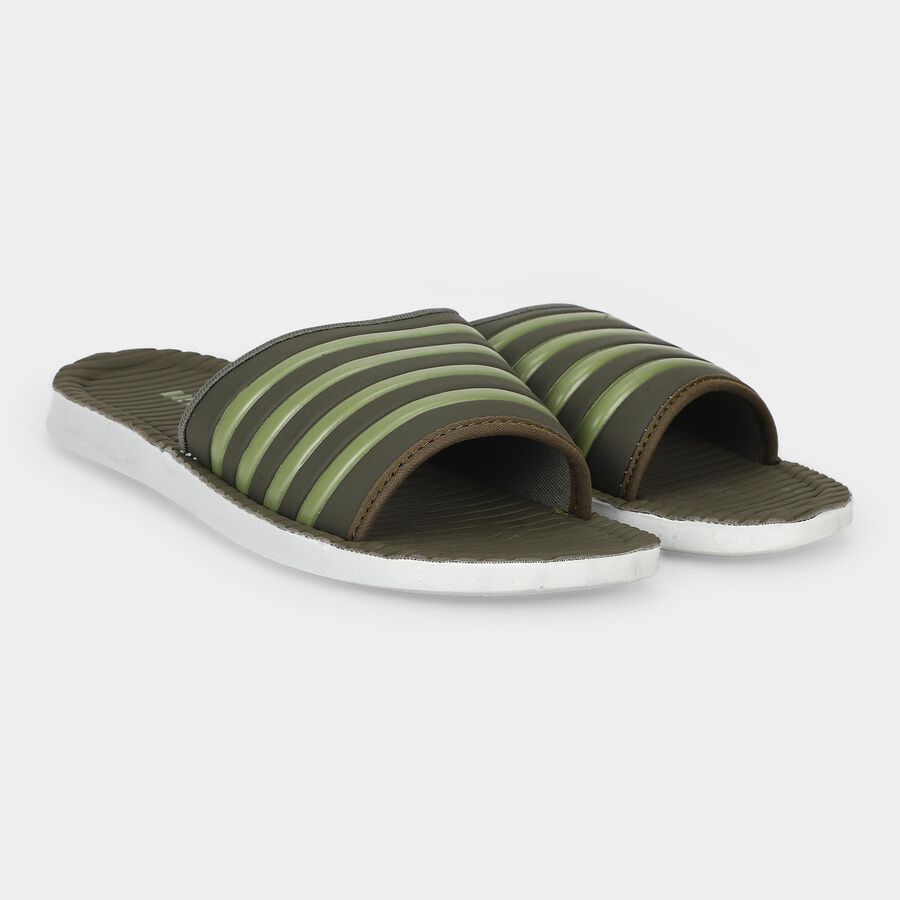 Men's Olive Green Slip-On Slide Sandals, ओलिव, large