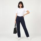 Women's Navy Blue Straight Fit Clean Wash Jeans, Dark Blue, small