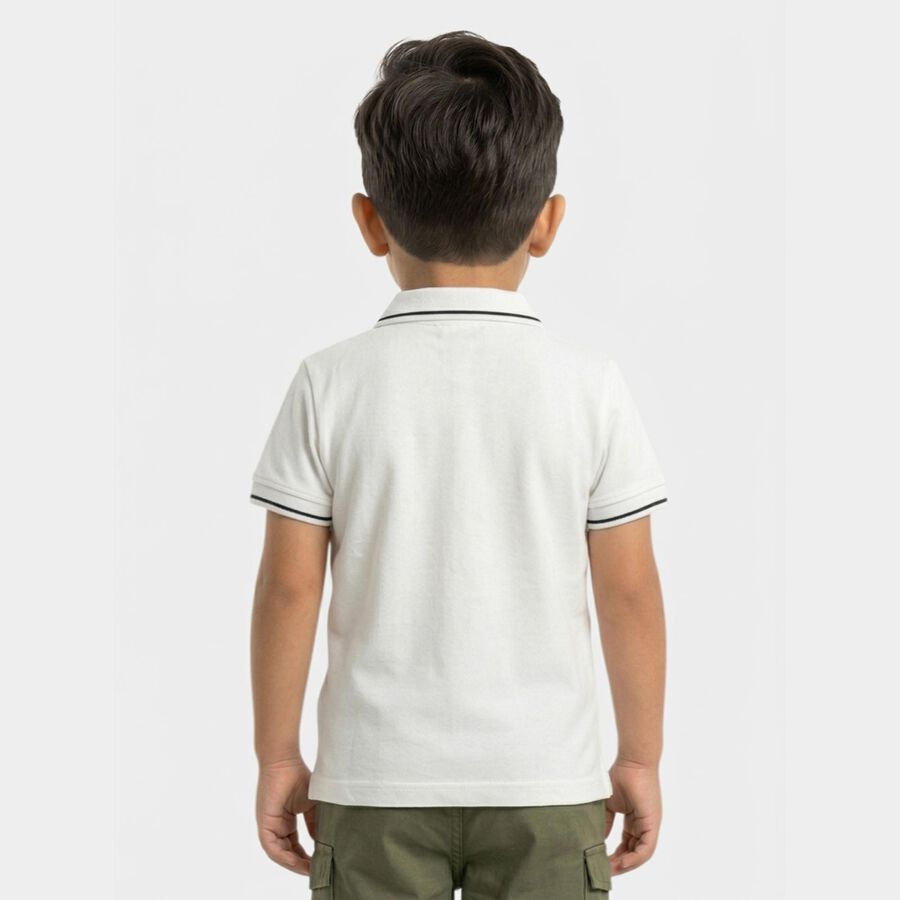 Boys White Cotton Round Neck Casual Half Sleeve T-Shirt, White, large