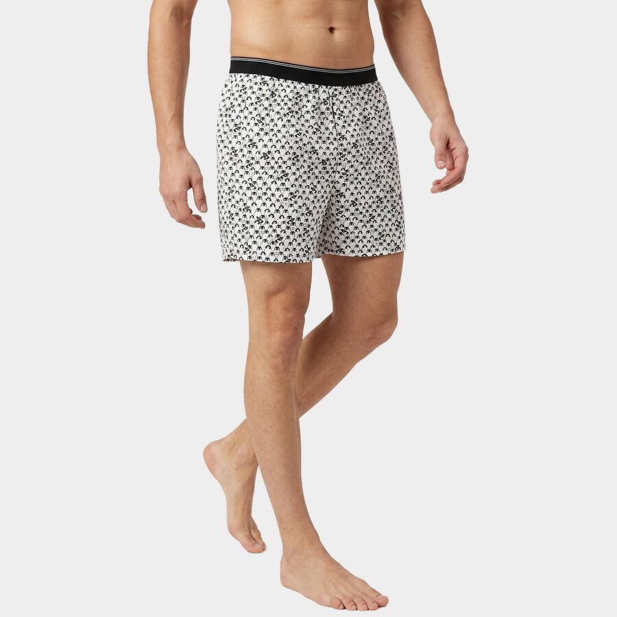 Men's White Classic Fit Printed Boxers, White, large