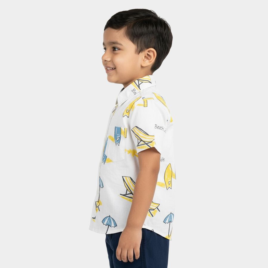 Boys White Cotton Half Sleeve Classic Collar Casual Shirt, White, large