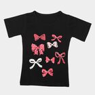 Girls Black Round Neck Regular T-Shirt, काला, small