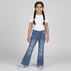 Girls' Light Blue Flared Fit Embellished Jeans, Mid Blue, small image number null