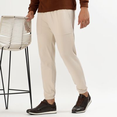 Men's Soft Beige Relaxed Fit Jogger Track Pants