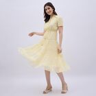 Women's Soft Yellow Mandarin Collar Romantic Midi Dress, पीला, small image number null