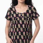 Women's Black Scoop Neck Maxi Nighty, काला, small