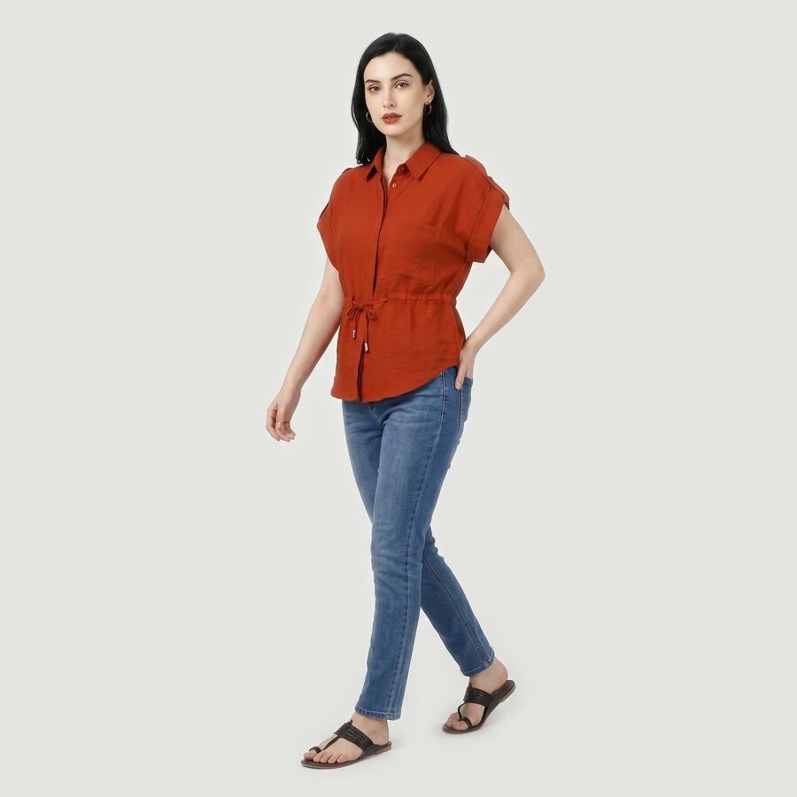 Women's Rust Solid Collared Regular Fit Shirt, रस्ट, large