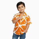 Boys Bright Orange Half Sleeve Cuban Collar Casual Shirt, Orange, small image number null
