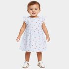 Infants' Blue Regular Fit Cherry Printed Striped Frock, हल्का नीला, small