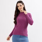 Women's Rich Purple High Neck Fitted Pullover, बैंगनी, small image number null