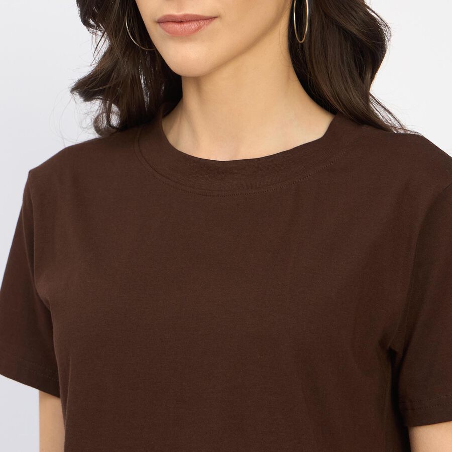 Ladies' 100% Cotton Round Neck T-Shirt, Brown, large