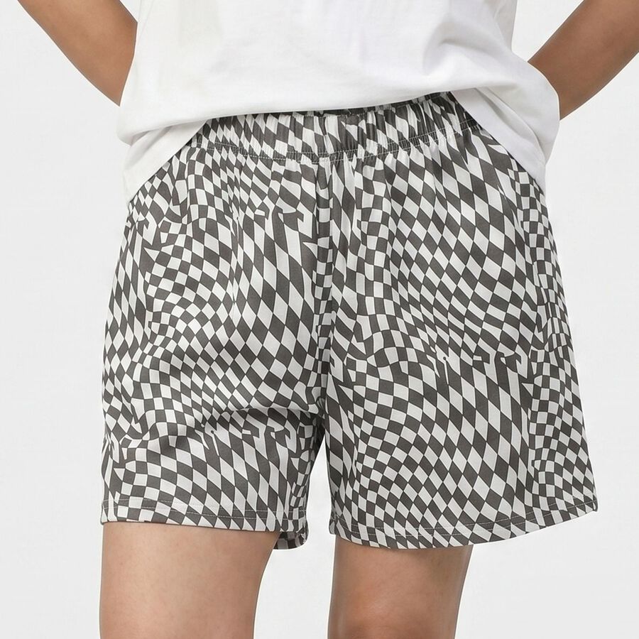Women's Grey Regular Fit Printed Shorts, गहरा ग्रे, large