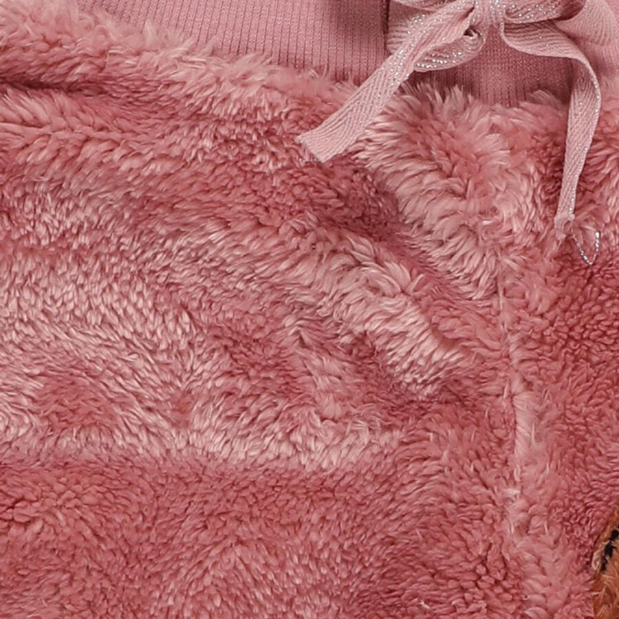 Girls Dusty Rose Cartoon Embroidered Fleece Pyjama, हल्का गुलाबी, large image number null