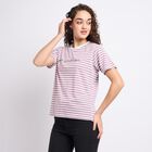 Ladies'  Stripes Round Neck T-Shirt, Purple, small image number null