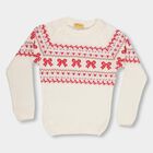 Girls Rich Eggshell White Round Neck Knit Pullover, Off White, small image number null