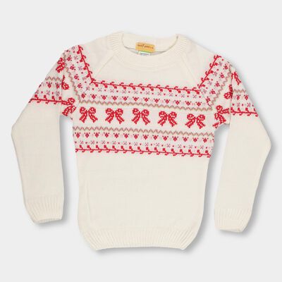 Girls Rich Eggshell White Round Neck Knit Pullover