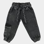 Girls' Black Jogger Fit Embroidered Belt Cargo Jeans, Black, small
