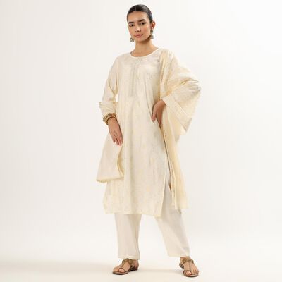 Women's Eggshell White Printed Ethnic Set
