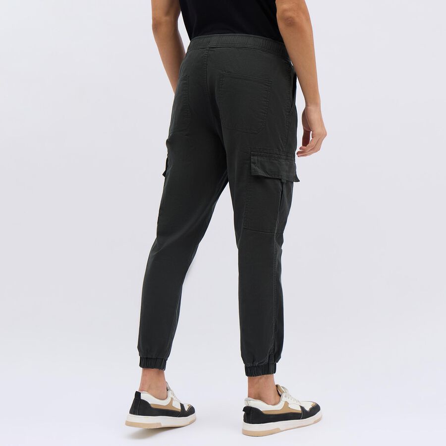 Men's Deep Charcoal Slim Fit Cargo Trousers, गहरा हरा, large image number null