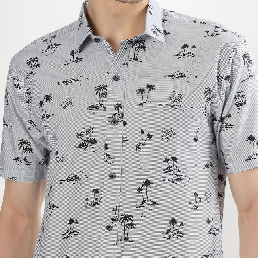 Men's Light Grey Cotton Classic Collar Casual Shirt, Light Grey, large