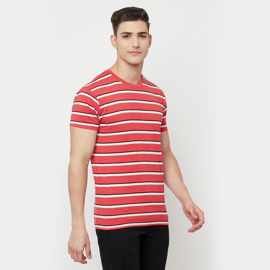 Stripes Round Neck T-Shirt, Red, large image number null