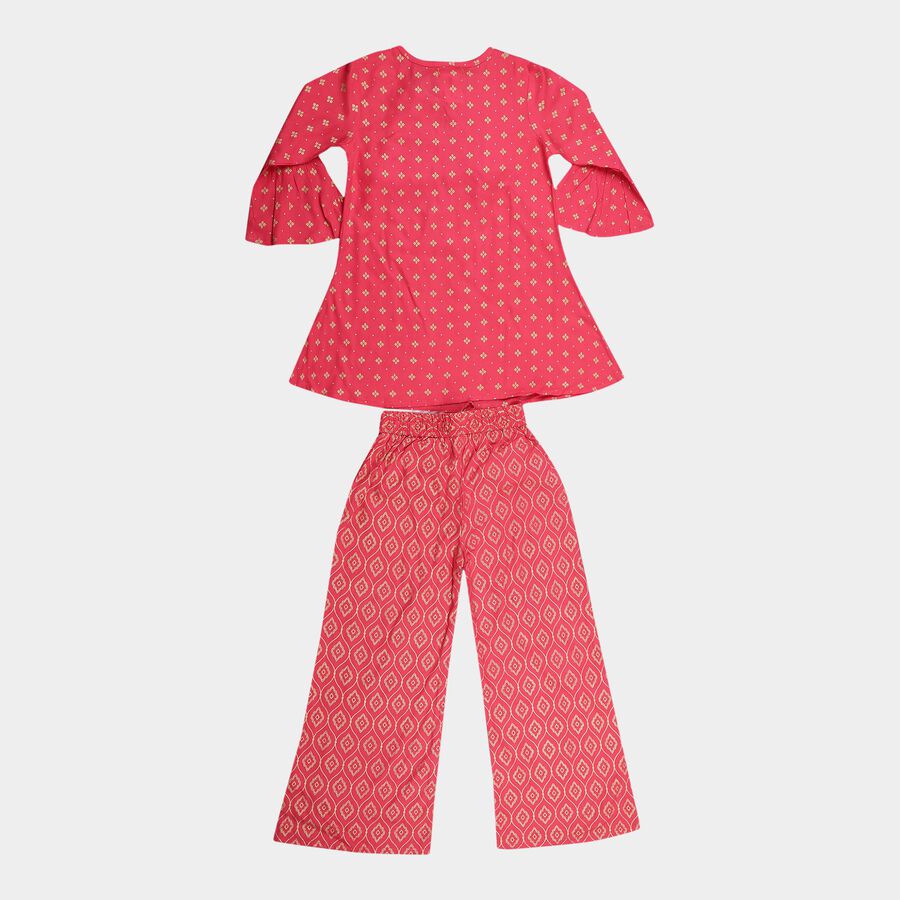 Girls Viscose All Over Printed Fusion Clothing Set, Coral, large image number null