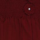 Girls' Deep Maroon Ruffle Neck Casual T-Shirt, वाइन, small