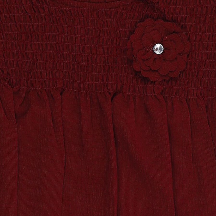 Girls' Deep Maroon Ruffle Neck Casual T-Shirt, वाइन, large