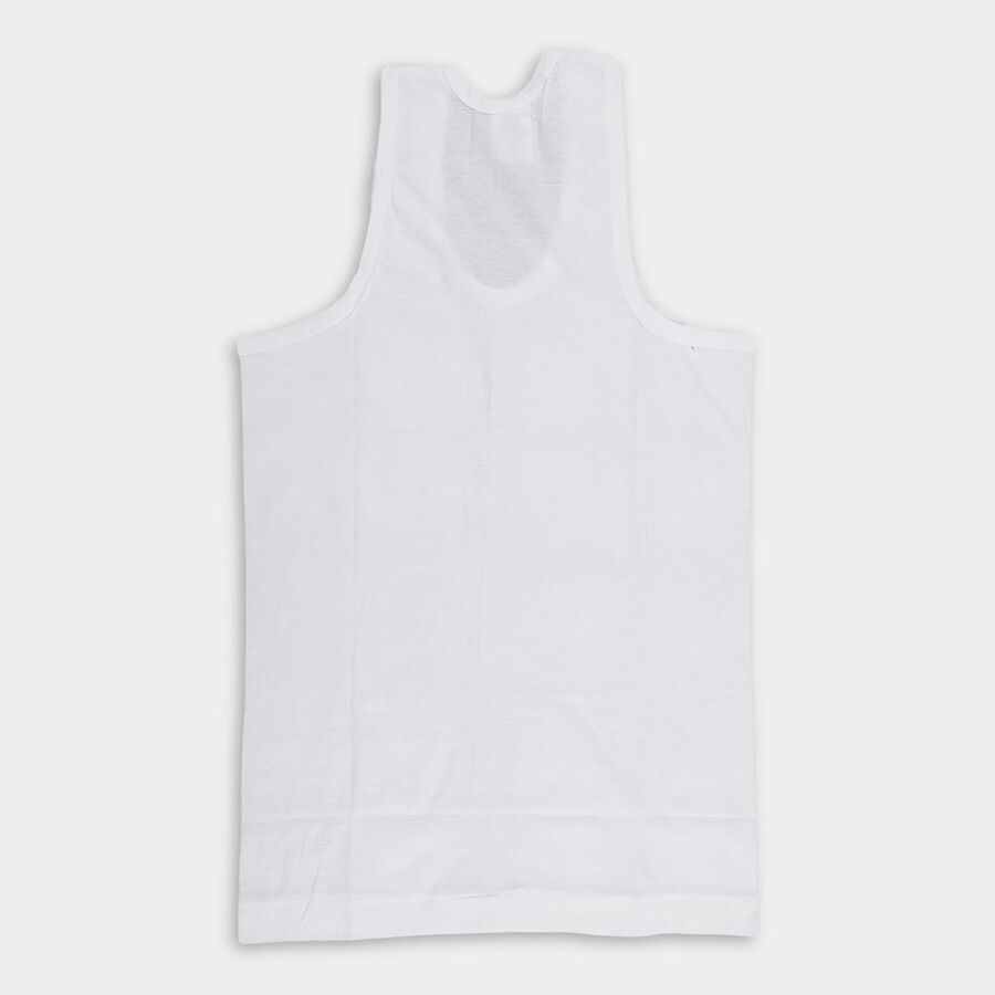 Boys White Cotton Round Neck Sleeveless Vest, White, large