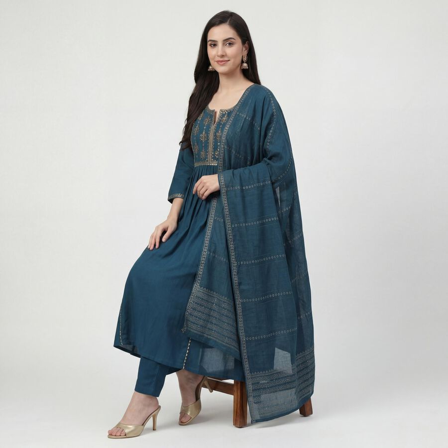 Women's Teal Blue Ethnic Set, टील ब्लू, large