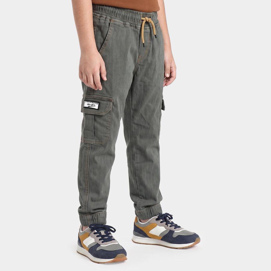 Boys' Olive Green Relaxed Fit Cargo Jeans, ओलिव, large